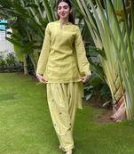 Pista mal chanderi cotton party wear embroidery farshi salwar suit set