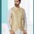 Gold colour heavy banarasi jacquard jacket kurta pajama set with fancy buttons.