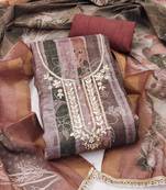 women's multi unstitched cotton linen simmer dress material with printed dupatta