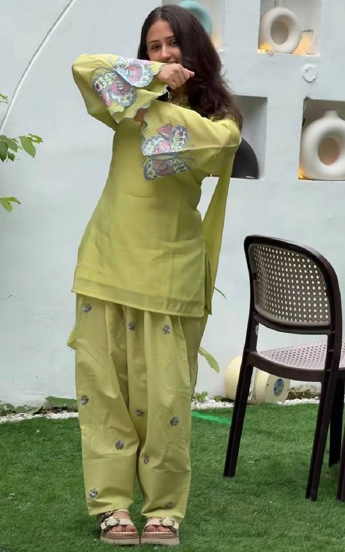 Pista mal chanderi cotton party wear embroidery farshi salwar suit set