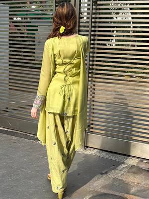 Pista mal chanderi cotton party wear embroidery farshi salwar suit set 3