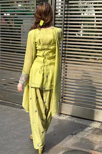 Pista mal chanderi cotton party wear embroidery farshi salwar suit set