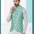 Firozi colour heavy banarasi jacquard jacket kurta pajama set with fancy buttons.