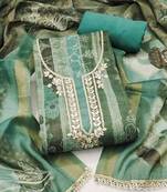 women's multi unstitched cotton linen simmer dress material with printed dupatta