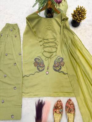 Pista mal chanderi cotton party wear embroidery farshi salwar suit set 4