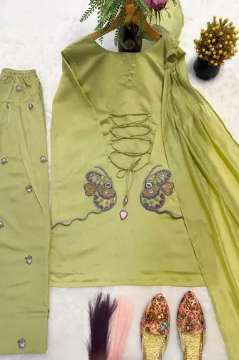 Pista mal chanderi cotton party wear embroidery farshi salwar suit set