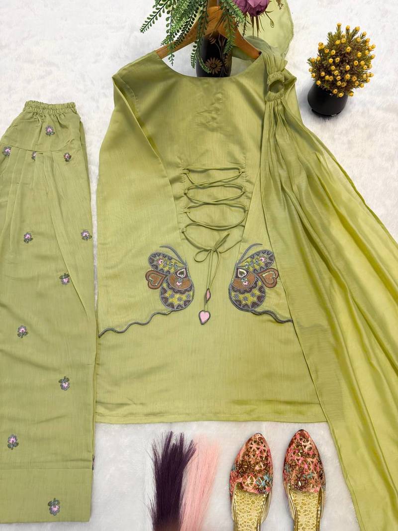 Pista mal chanderi cotton party wear embroidery farshi salwar suit set