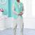 Firozi colour heavy banarasi jacquard jacket kurta pajama set with fancy buttons.