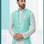 Firozi colour heavy banarasi jacquard jacket kurta pajama set with fancy buttons.