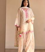 White mal chanderi cotton party wear embroidery farshi salwar suit set