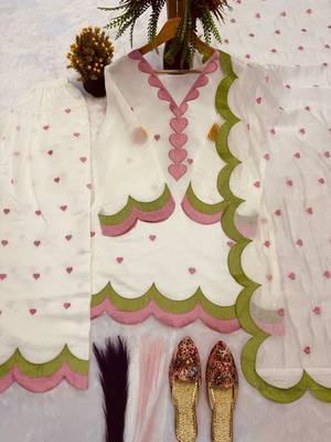 White mal chanderi cotton party wear embroidery farshi salwar suit set 4