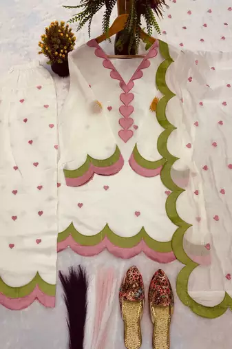 White mal chanderi cotton party wear embroidery farshi salwar suit set