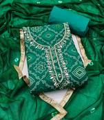 women's green unstitched jam cotton dress material with bandhani printed dupatta