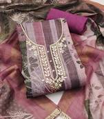 women's multi unstitched cotton linen simmer dress material with printed dupatta
