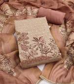 women's mauve brown unstitched cotton simmer dress material & printed dupatta