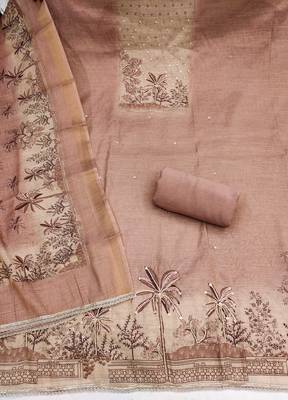 women's mauve brown unstitched cotton simmer dress material & printed dupatta 2