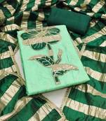 women's light green unstitched jam cotton dress material with woven dupatta