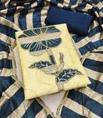 women's beige unstitched jam cotton dress material with woven dupatta