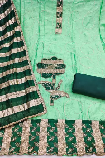 women's light green unstitched jam cotton dress material with woven dupatta