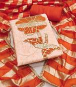 women's light peach unstitched jam cotton dress material with woven dupatta