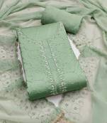 women's sea green unstitched jam cotton dress material with embroidered dupatta