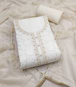 women's white unstitched jam cotton dress material with embroidered dupatta