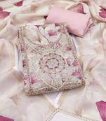 women's multi unstitched cotton linen simmer dress material with printed dupatta