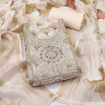 women's multi unstitched cotton linen simmer dress material with printed dupatta 1