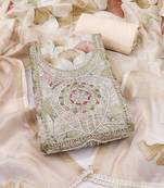 women's multi unstitched cotton linen simmer dress material with printed dupatta