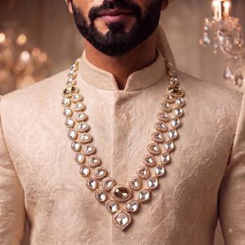 Gold kundan necklace for men – grand wedding jewellery 1