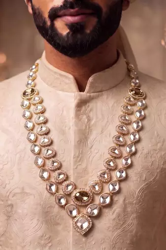 Gold kundan necklace for men – grand wedding jewellery