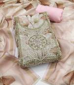 women's multi unstitched cotton linen simmer dress material with printed dupatta