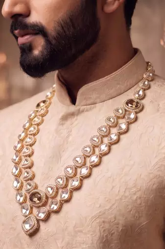 Gold kundan necklace for men – grand wedding jewellery