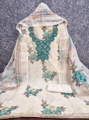 women's multi unstitched simmer silk dress material with printed dupatta 3
