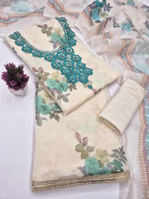 women's multi unstitched simmer silk dress material with printed dupatta 4