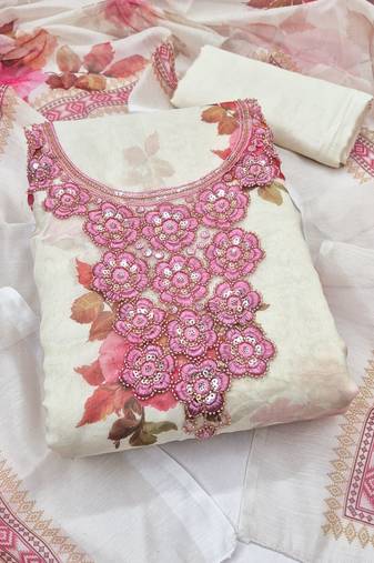 women's multi unstitched simmer silk dress material with printed dupatta