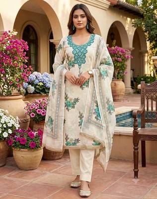 women's multi unstitched simmer silk dress material with printed dupatta 1