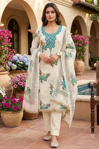 women's multi unstitched simmer silk dress material with printed dupatta
