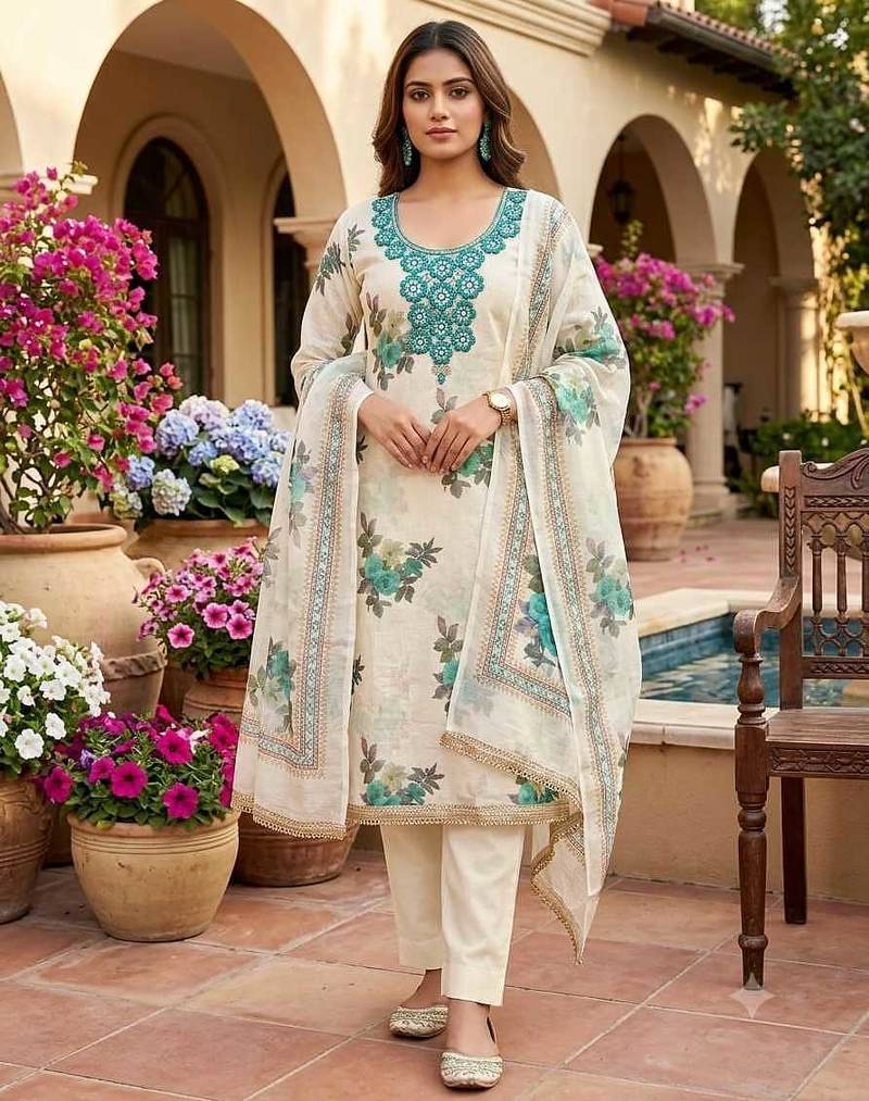 women's multi unstitched simmer silk dress material with printed dupatta