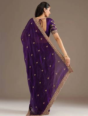 Bewitching purple tissue silk zari and sequins embroidered indian latest design bollywood saree 4