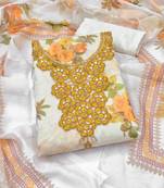women's multi unstitched simmer silk dress material with printed dupatta