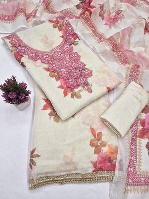 women's multi unstitched simmer silk dress material with printed dupatta 3