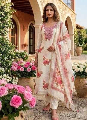 women's multi unstitched simmer silk dress material with printed dupatta 4