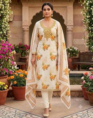 women's multi unstitched simmer silk dress material with printed dupatta 4