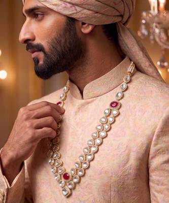 Maroon kundan groom necklace – classic sherwani accessory 5