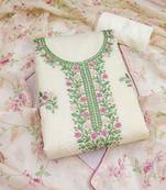 women's white unstitched cambric cotton dress material with printed dupatta