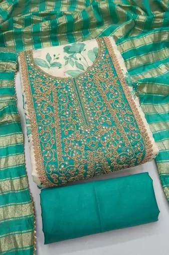 women's multi unstitched simmer dress material with jacquard dupatta