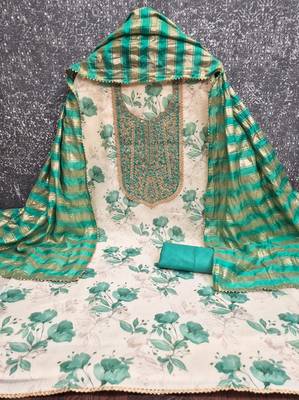 women's multi unstitched simmer dress material with jacquard dupatta 2