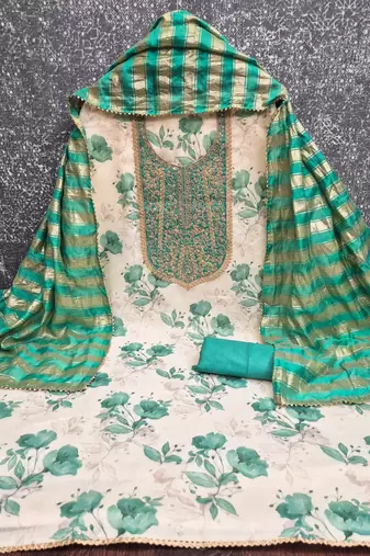 women's multi unstitched simmer dress material with jacquard dupatta