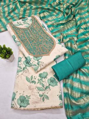 women's multi unstitched simmer dress material with jacquard dupatta 3